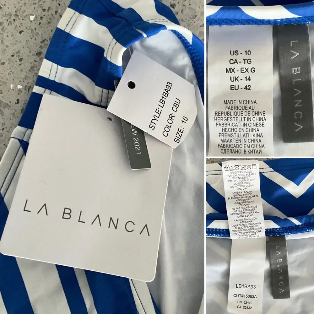 La Blanca Hipster Swimsuit Bottom Blue White Stripe 10